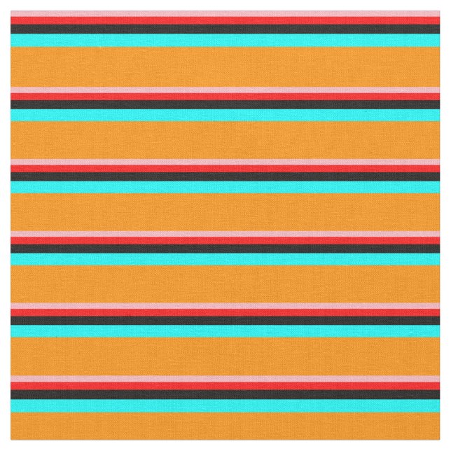 Ljus rosa, röd, svart, cyan och Mörk Orange Linjer Tyg (Närbild)