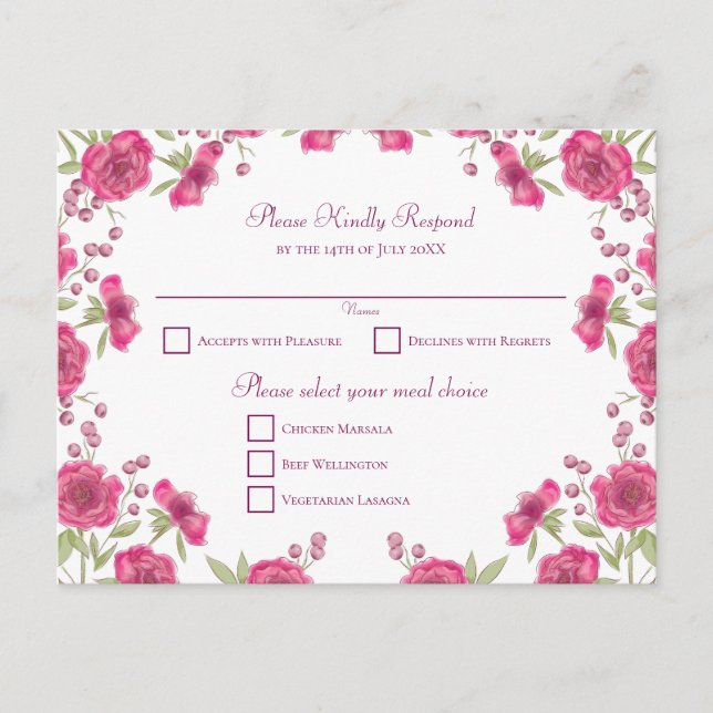 Ljus rosa ros bröllop RSVP Helg Vykort (Framsida)