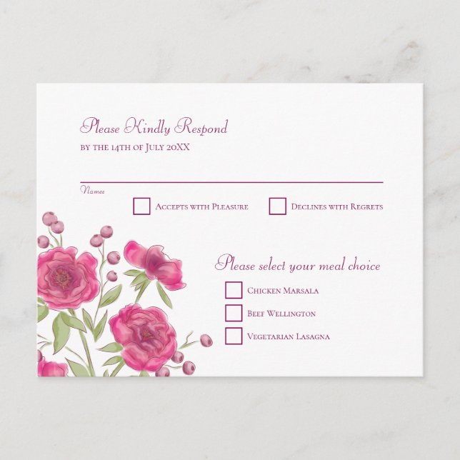 Ljus rosa ros bröllop RSVP-svar Helg Vykort (Framsida)