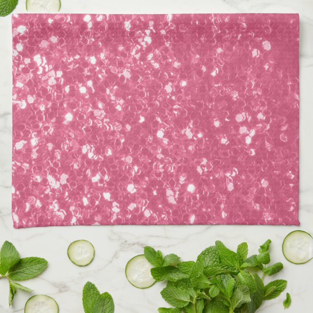 Ljus rosa ros falska gnistor glitter kökshandduk (Vikta)