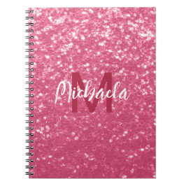 Ljus rosa ros falska gnistor glitter Monogram Anteckningsbok
