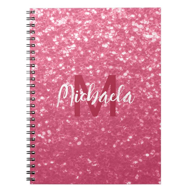 Ljus rosa ros falska gnistor glitter Monogram Anteckningsbok (Framsidan)