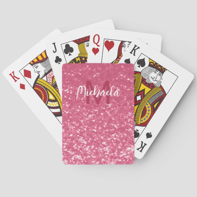 Ljus rosa ros falska gnistor glitter Monogram Casinokort (Baksidan)