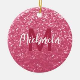 Ljus rosa ros falska gnistor glitter Monogram Julgransprydnad Keramik