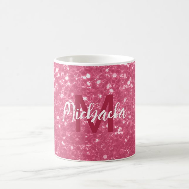 Ljus rosa ros falska gnistor glitter Monogram Kaffemugg (Center)