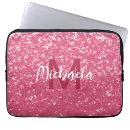 Ljus rosa ros falska gnistor glitter Monogram Laptop Fodral