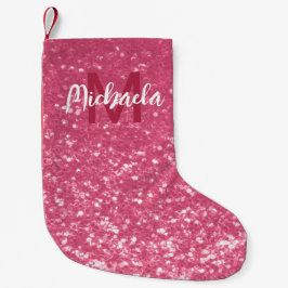 Ljus rosa ros falska gnistor glitter Monogram Liten Julstrumpa