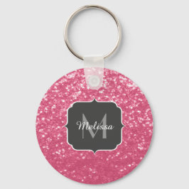 Ljus rosa ros falska gnistor glitter Monogram Nyckelring