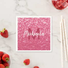 Ljus rosa ros falska gnistor glitter Monogram Pappersservett