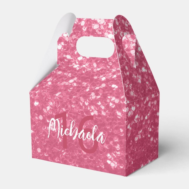 Ljus rosa ros falska gnistor glitter Monogram Presentaskar (Framsidan Sidan)