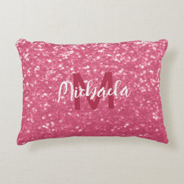 Ljus rosa ros falska gnistor glitter Monogram Prydnadskudde