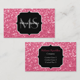 Ljus rosa ros falska gnistor glitter Monogram Visitkort
