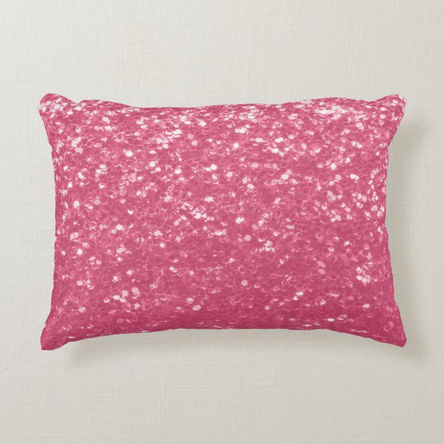 Ljus rosa ros falska gnistor glitter prydnadskudde (Framsidan)