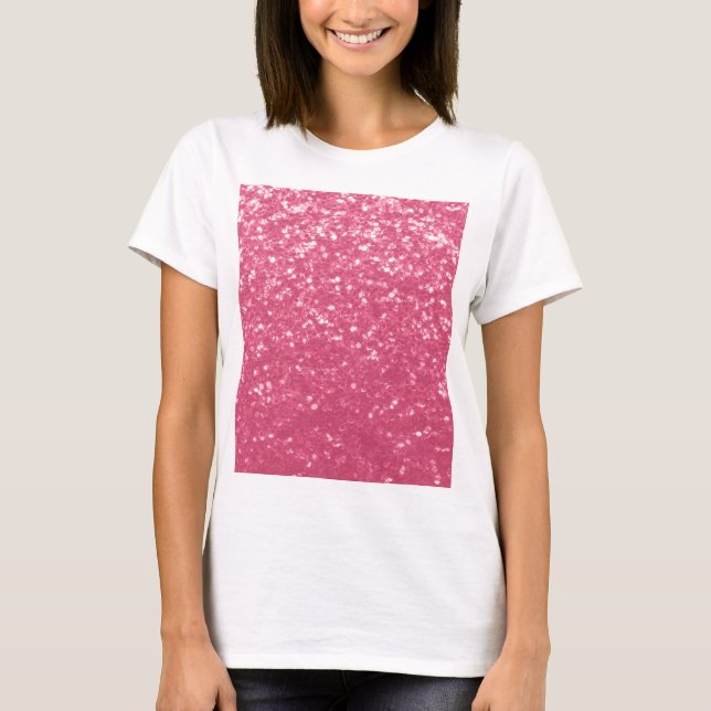 Ljus rosa ros falska gnistor glitter t shirt (Framsida)
