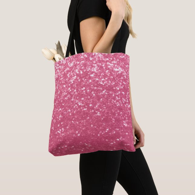 Ljus rosa ros falska gnistor glitter tygkasse (Närbild)