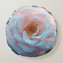 Ljus rosa ros med dagg rund kudde