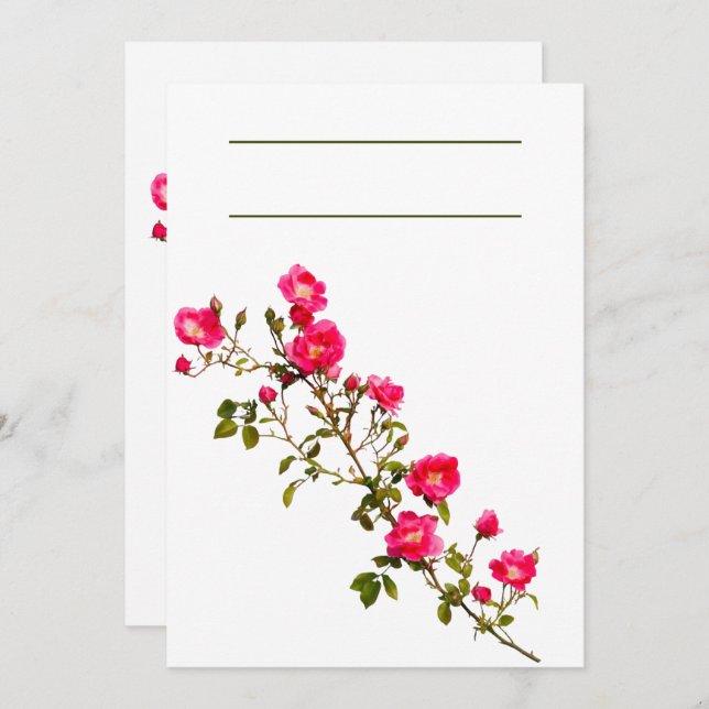 Ljus rosa rosgren med blommor och knoppar  inbjudningar (Fram/baksida)