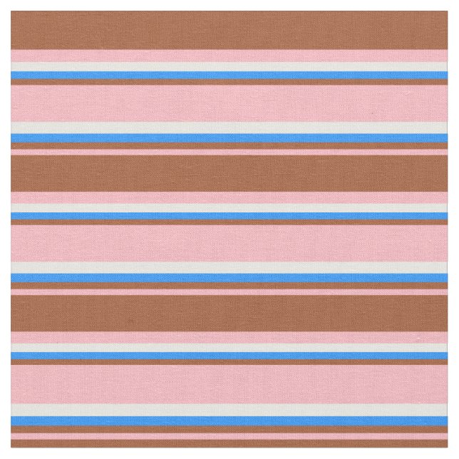 Ljus rosa, sienn, blå och vit Rand Tyg (Närbild)