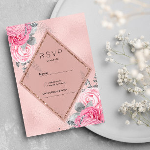 Ljus rosa silverglitter på peony blomsterlig RSVP Inbjudningar