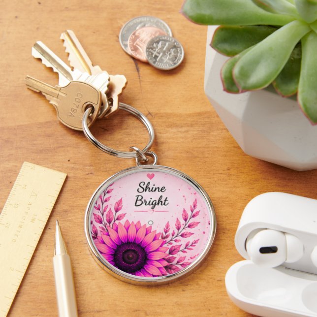 Ljus rosa solros inspirerande nyckelring (Skrivbord)