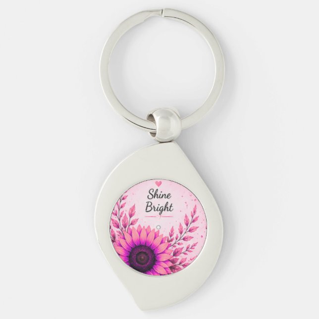 Ljus rosa solros inspirerande nyckelring (Framsidan)