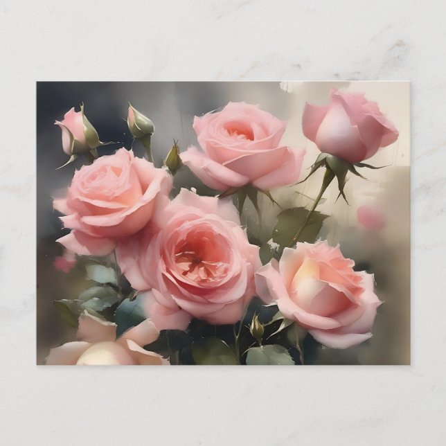 Ljus rosa söt ro-trädgårdsmålning vykort (Framsida)