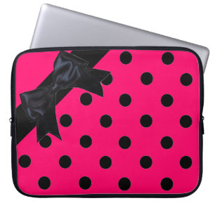 Ljus rosa svart polka, punktband laptop sleeve