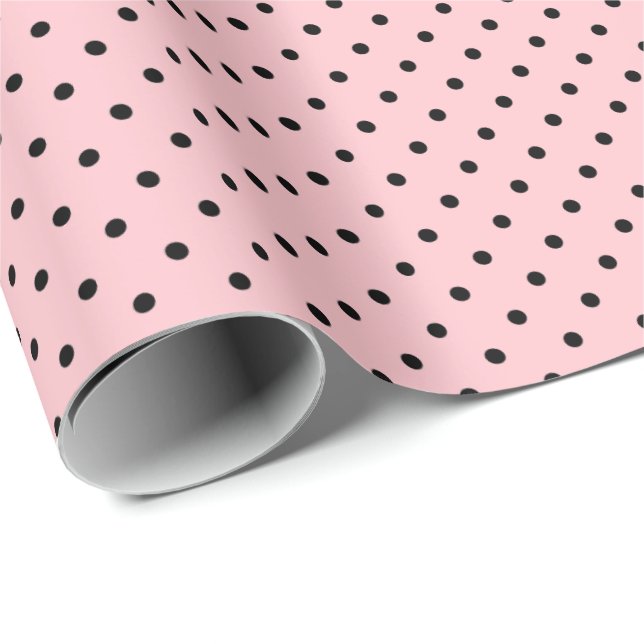 Ljus rosa | Svart polka-punktsvällning Papper Presentpapper (Rullad Hörn)