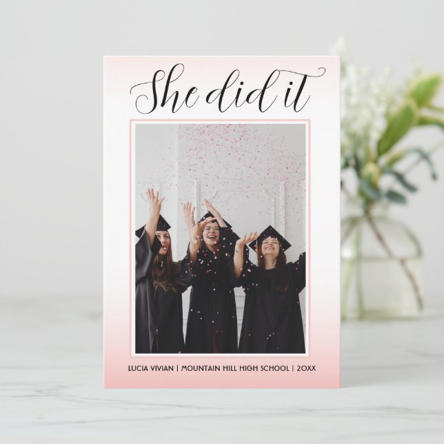 Ljus rosa tematypgrafi - foto Studenten Inbjudningar (Stående Fram)