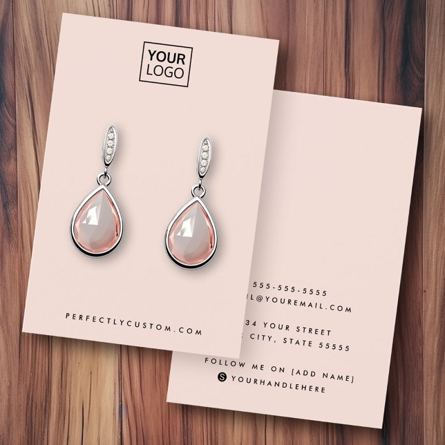 Ljus  rosa, tillsätt visning för logotyp visitkort (Light blush pink add logo earring display card)