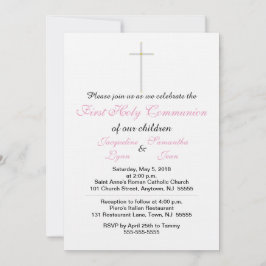 Ljus rosa Twin Girls First Heliga Communion Inbjudningar