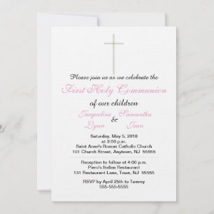 Ljus rosa Twin Girls First Heliga Communion Inbjudningar