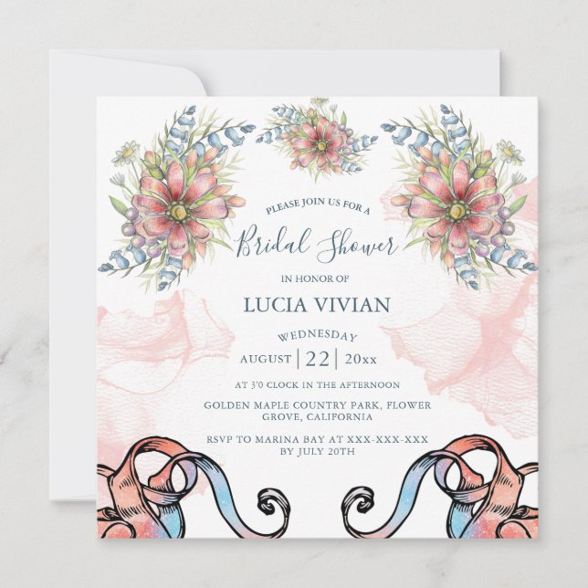 Ljus rosa Vågigt Messy Inbjudningskort för möhippa (Framsida)