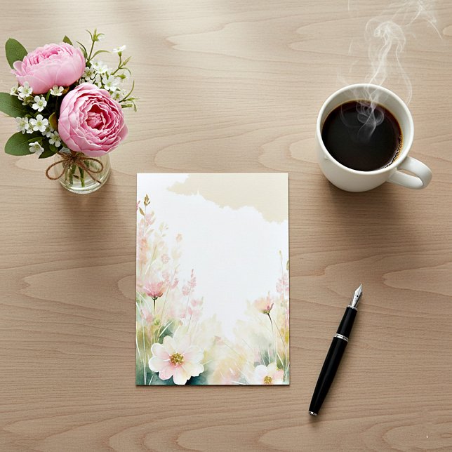 Ljus rosa vattenfärgsfärg blommigt tom bröllop inbjudningar (Skapare uppladdad)