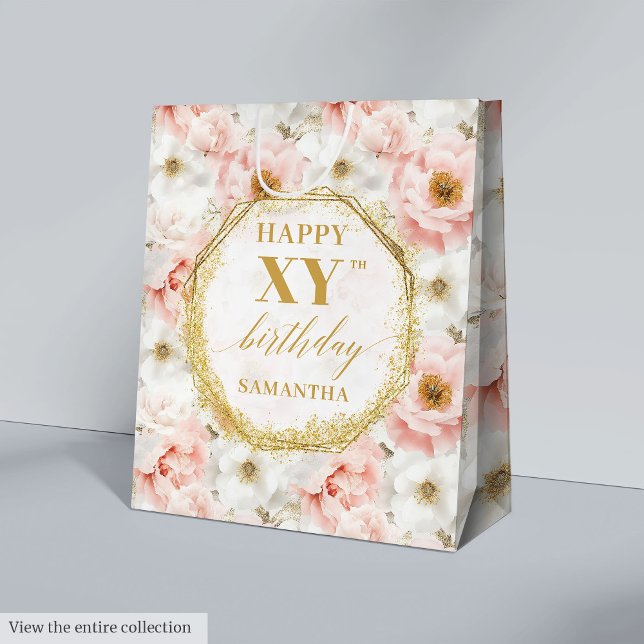 Ljus rosa vattenfärgsfärg, födelsedag med tidlös f (Timeless Light Pink Watercolor Birthday Gift Bag

)