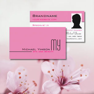 Ljus rosa vit enkel med Monogram och foto Visitkort