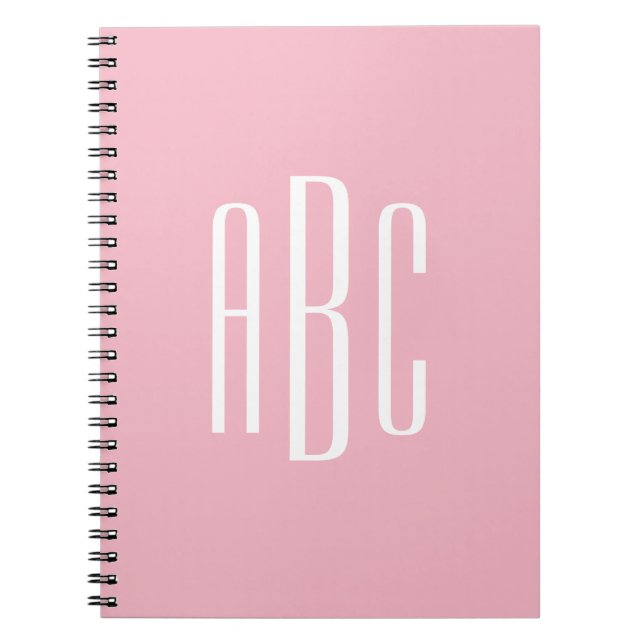 Ljus rosa vit klassisk stil 3 bokstäver monogram anteckningsbok (Framsidan)