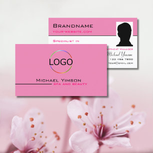 Ljus rosa vit med Logotyp- och fotoProfessionell Visitkort