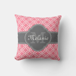 Ljus rosa Whoroccan Mönster Mörk Grått Monogram Kudde