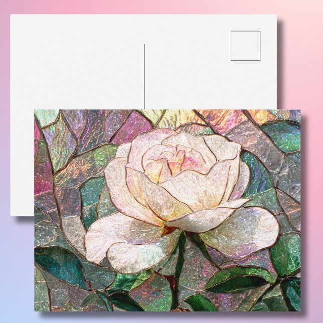 Ljus rosé Rosa Fals Glasmosaik Pastell Vykort (Skapare uppladdad)