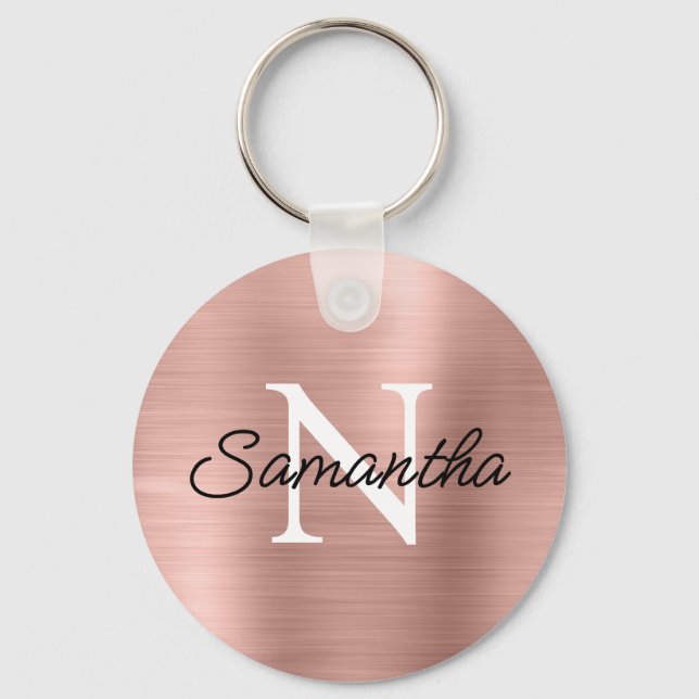 Ljus Roséguld Falsk Metallisk Folie Monogram Nyckelring (Framsida)