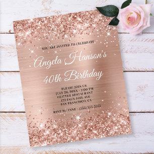 Ljus Roséguld Glitter 40-års Födelsedag Pappersfly Flygblad