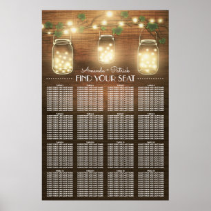 Ljus + Rustic Mason Burk Bröllop sätesdiagram Poster