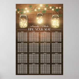 Ljus + Rustic Mason Burk Bröllop sätesdiagram Poster