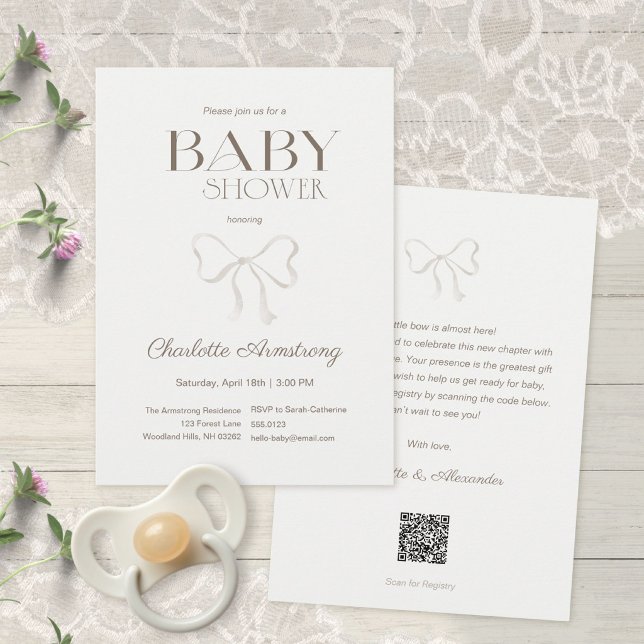 Ljus Sälggrön Akvarellbåge Babyfirande Inbjudningar (Subtle Sage Green Watercolor Bow Baby Shower Invitation ©Susanne Sachers - Sunny Mind 🌞)