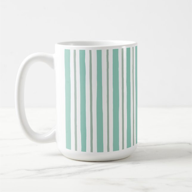 Ljus Sälggrön färg randig stil  Kaffemugg (Vänster)