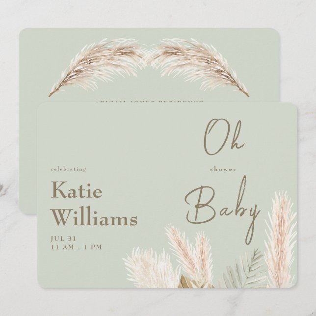 Ljus Salvia Boho Oh Baby Shower Inbjudningar (Fram/baksida)