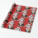 Ljus Sheepadoodle Red Presentpapper<br><div class="desc">Cute Tecknad Black & White Sheepadoodle Puppy med julhatt,  röd och vit strimlad scarf,  inslagen i julmas ljus. Bekvämt rödfläckad helgdag som är papper!</div>
