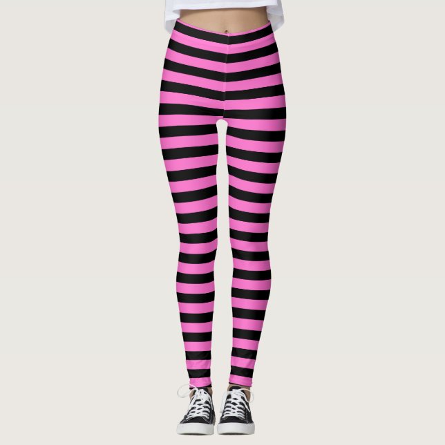 Ljus Shock rosa och svart stripe Leggings (Framsida)