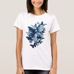 Ljus silver FJÄRILAR I BLÅTT Tryck T Shirt
